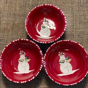 Set of 3 Red Snowman Decor Bowls